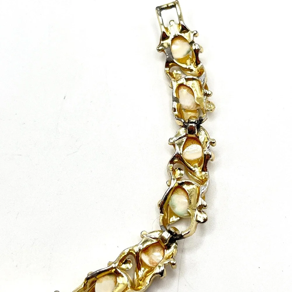 Vintage Black Enamel and Mother of Pearl Shell Inlay MCM Gold Tone Link Bracelet